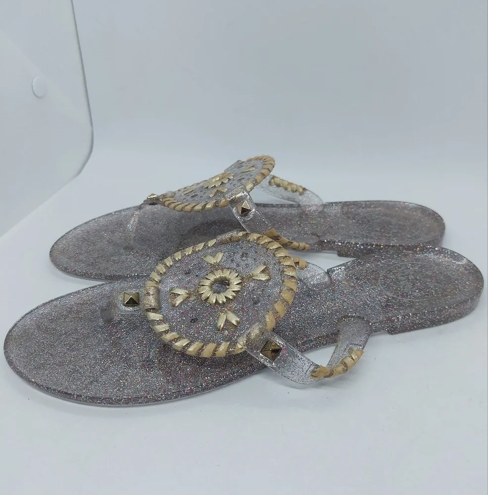 Jack Rogers Gold Flip Flop Sandals Metallic Jelly Sparkles Flat Slip On 8